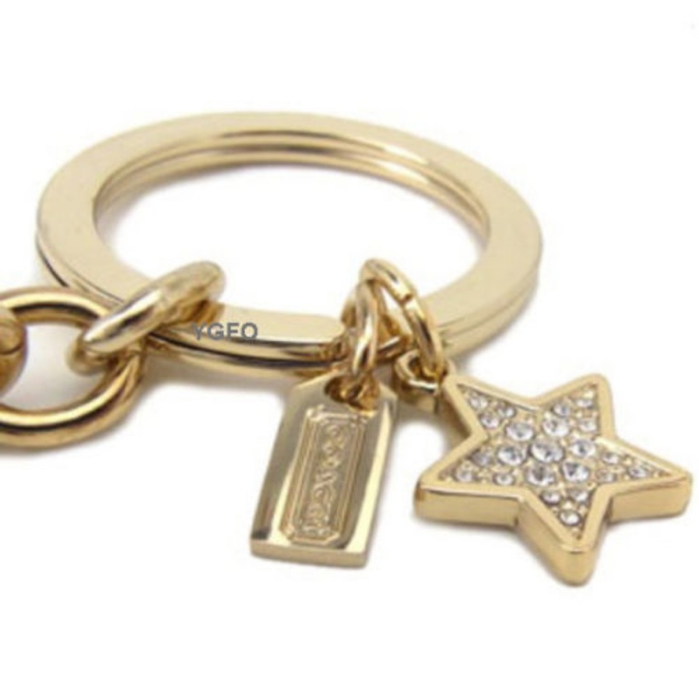 NEW COACH Pierced Pave Gold Star Key chain Ring - Picture 3 of 3